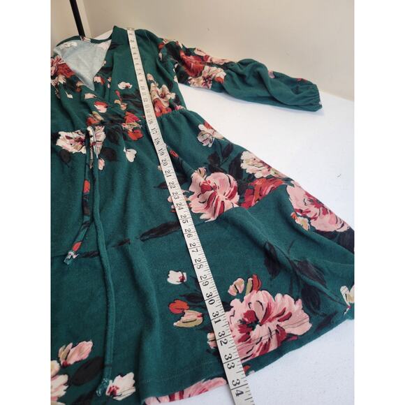 Maurices Boho Mini Dress Green Floral V-Neck Tie Waist Babydoll Women's Size XL - Picture 4 of 12